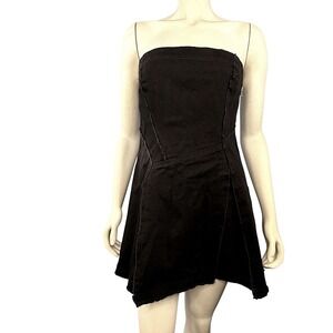 Urban Outfitters Mini Dress Womens S Black Strapless‎ Denim Distressed Raw Hem